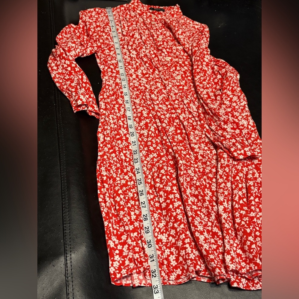 J. Crew Hadid Shirt Dress size XXS red with white floral patterns - Picture 11 of 12